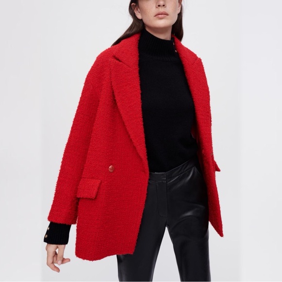 Maje Fancy Red Tweed Oversized Coat, Size Eu 40/ Us Large
